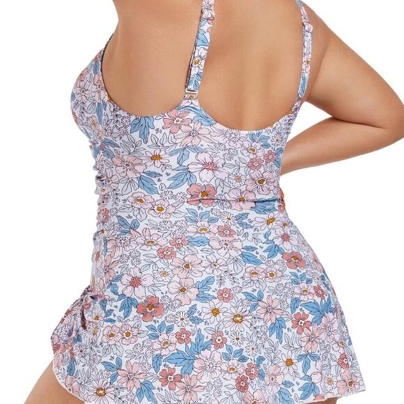 Colorful Floral One Piece Ruched Swim Dress Cruise Resort Pool Beach Vacation - Picture 3 of 8